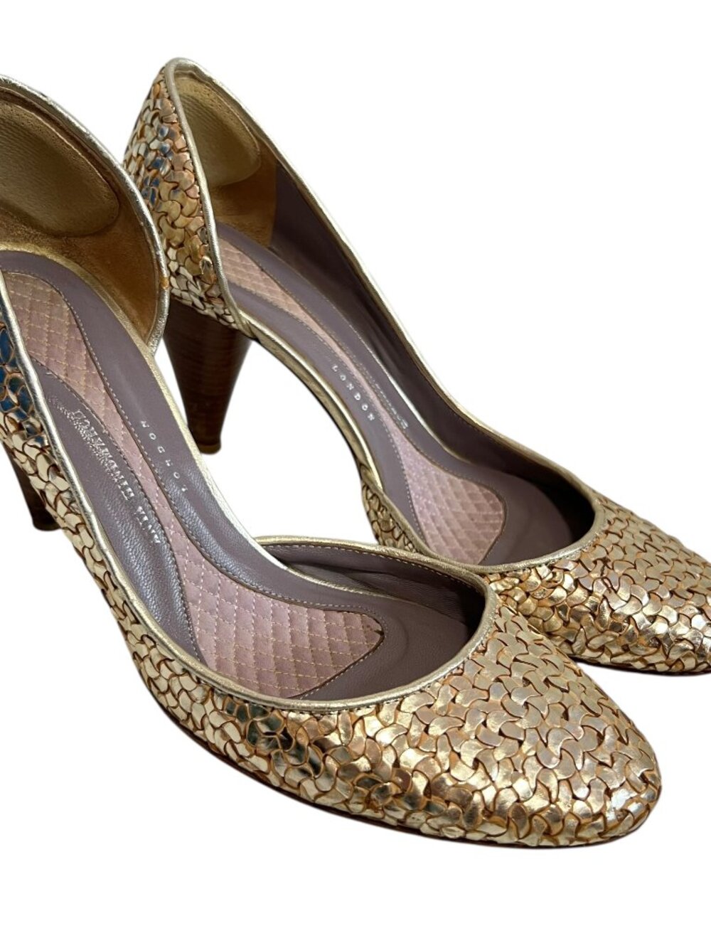 Anya Hindmarch pumps woven gold leather high heel 39 metallic shoes